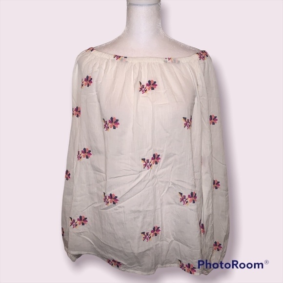 Gap White Peasant Blouse With Embroidered Flowers Size Small - Picture 2 of 5